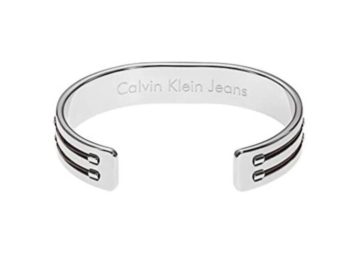 CK KJ50AB01010S Jeans bracciale in acciaio lucido inserti in pelle - immagine 3