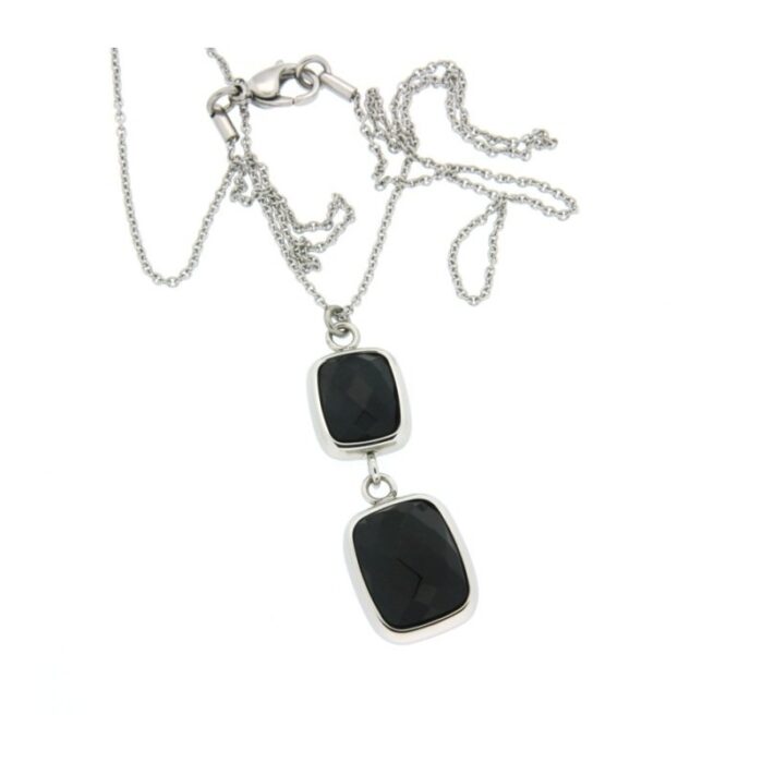 Collana FJ0062 Details donna acciaio doppio pendente onice