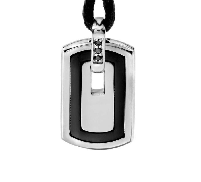 Collana Comete UGL327 uomo acciaio lucido laccio nero e diamanti neri