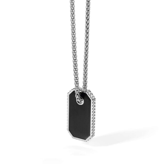 Collana Comete UGL407 uomo acciaio lucido e piastrina nera opaca