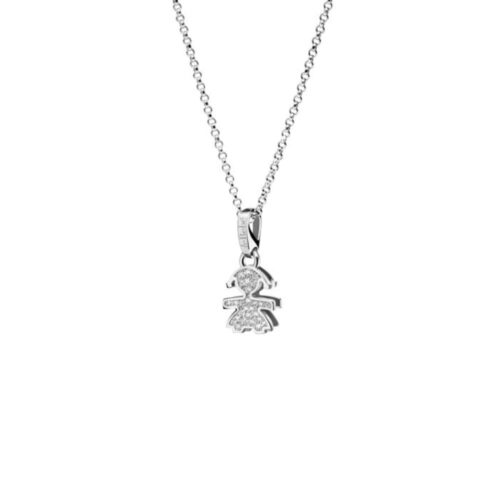 Collana LeBebè Sagoma Bimba in Oro Bianco e Diamanti